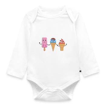 Eis Sommer Eis Cream Lustiges Kinder Eis Am Stiel - Baby Bio-Langarm-Body - Weiß - Vorne