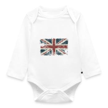 Angleterre - Drapeau anglais - Patrie - Cadeau - Body Bébé bio manches longues - blanc - Devant