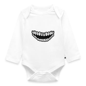 Mundschutz Maske Corona Lächeln Mundwerk - Baby Bio-Langarm-Body - Weiß - Vorne