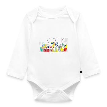 vélo,vintage,illustration,coloré,rétro,graffiti - Body Bébé bio manches longues - blanc - Devant