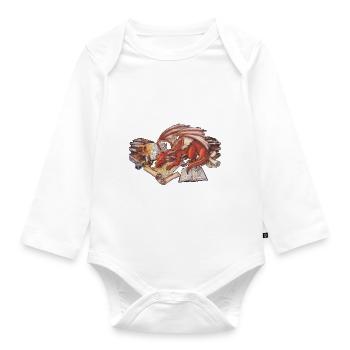 Kleiner lesender Drache - Geschenk für Leseratten - Baby Bio-Langarm-Body - Weiß - Vorne