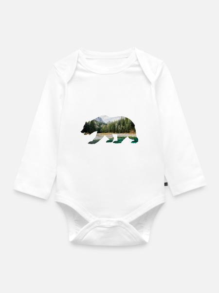 Forêt d'ours Canada Alpes - Body Bébé bio manches longues - blanc