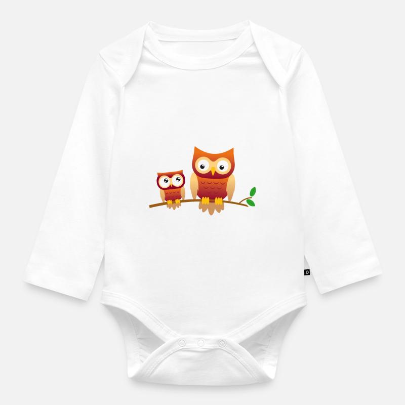Eule mit kleiner Eule - Baby Bio-Langarm-Body - Weiß
