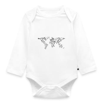 World Map Geometric - World Map Charcoal Drawing - Organic Longsleeve Baby Bodysuit - white - Front