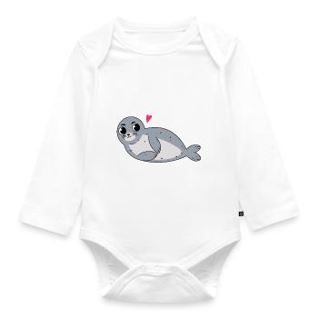 Seehund Robben Baby als Geschenk für Kids - Baby Bio-Langarm-Body - Weiß - Vorne
