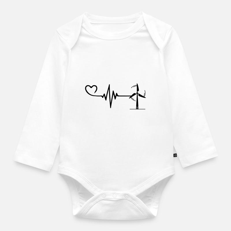 Windrad Puls Herz Liebe - Baby Bio-Langarm-Body - Weiß