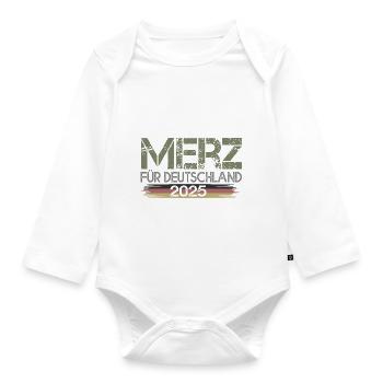 Merz für Deutschland 2025 - Baby Bio-Langarm-Body - Weiß - Vorne