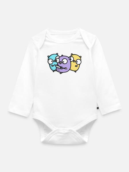 Drei niedliche Gopher beim Pair Programming - Baby Bio-Langarm-Body - Weiß