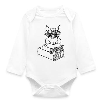 Eule, Bücher - Baby Bio-Langarm-Body - Weiß - Vorne