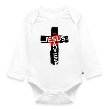 Jesus saves - Organic Longsleeve Baby Bodysuit - white - Front