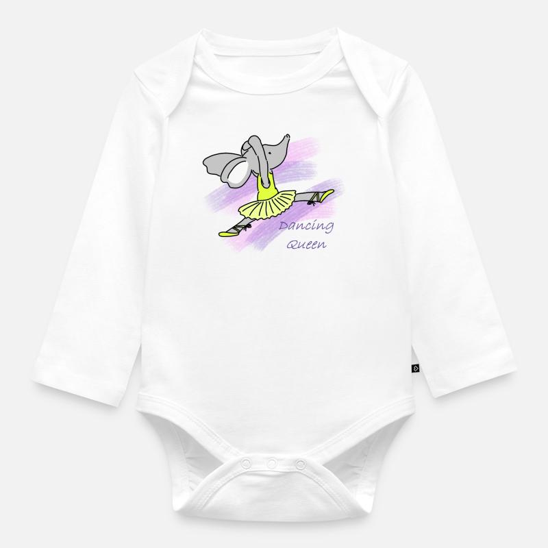 Dancing Queen elephant gift - Organic Longsleeve Baby Bodysuit - white