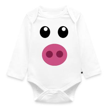 Pig face costume piggy fun gift - Organic Longsleeve Baby Bodysuit - white - Front
