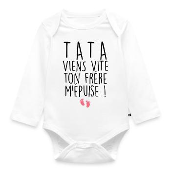 Bébé tata à la rescousse idée cadeau naissance - Body Bébé bio manches longues - blanc - Devant