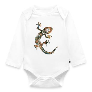 Gecko Silhouette - Ethno Style 3 - Organic Longsleeve Baby Bodysuit - white - Front