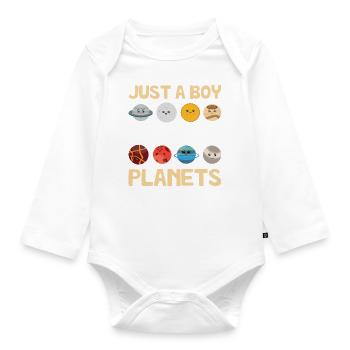 Just A Boy Who Loves Planets Funny Astronomy Solar - Baby Bio-Langarm-Body - Weiß - Vorne