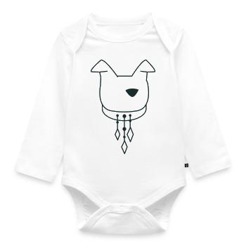 Hundekopf mit Halsband baumelt - Baby Bio-Langarm-Body - Weiß - Vorne