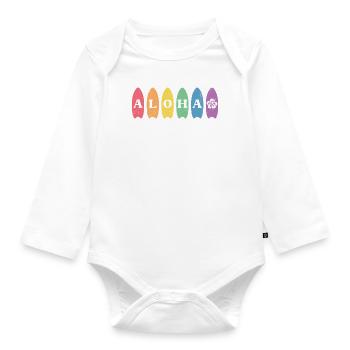Rainbow Aloha Surfboard Hawaii Summer - Organic Longsleeve Baby Bodysuit - white - Front