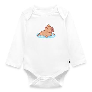 Cute Capybara Chilling In Hot Spring - Organic Longsleeve Baby Bodysuit - white - Front