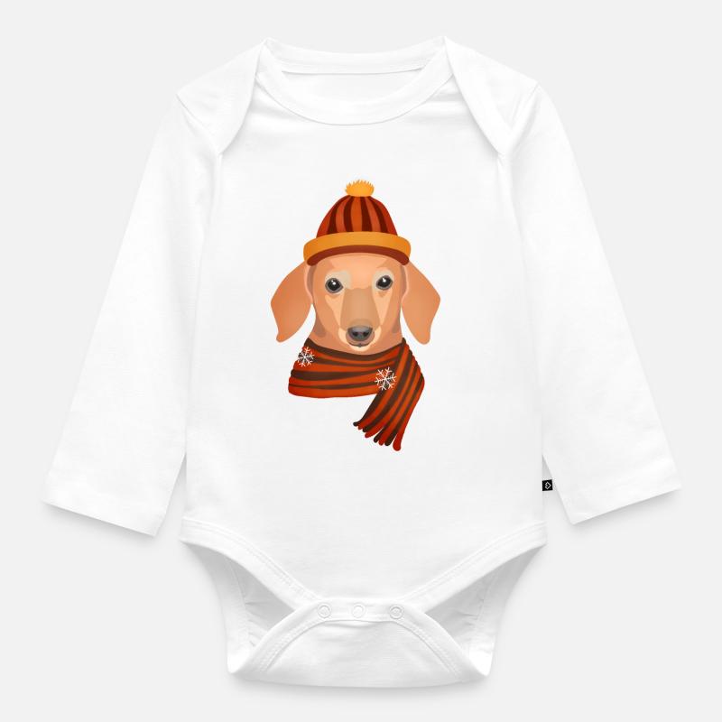 teckel et flocons de neige - Body Bébé bio manches longues - blanc