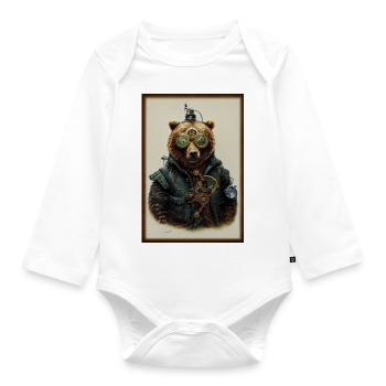 Steampunk bear - Organic Longsleeve Baby Bodysuit - white - Front