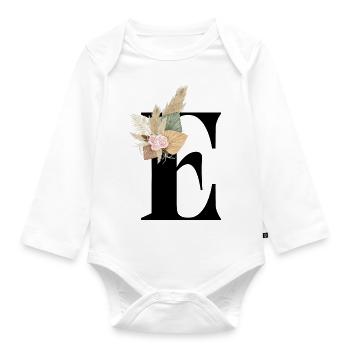 blumiger Buchstabe E - Baby Bio-Langarm-Body - Weiß - Vorne