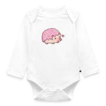 Cute Hedgehog With Frosting And Sprinkles Funny - Organic Longsleeve Baby Bodysuit - white - Front
