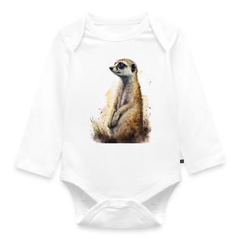 Cute cute meerkat - Organic Longsleeve Baby Bodysuit - white - Front