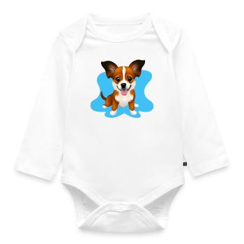 Papillon Cartoon Dog - Organic Longsleeve Baby Bodysuit - white - Front