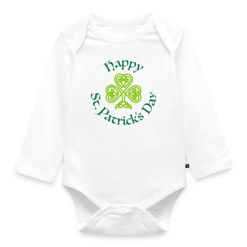 Happy St. Patrick's Day - Organic Longsleeve Baby Bodysuit - white - Front