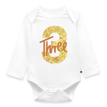 Zahl / 3 / Drei / Geburtstag / Dritter / Nummer - Baby Bio-Langarm-Body - Weiß - Vorne