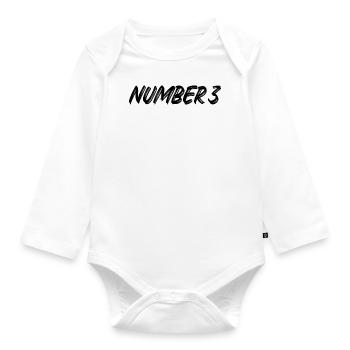 Number 3 - drei - dritter - dritte - 3 - Nummer 3 - Baby Bio-Langarm-Body - Weiß - Vorne