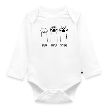 Stein Papier Schere Katze Pfote Spiel Katzenpfoten - Baby Bio-Langarm-Body - Weiß - Vorne