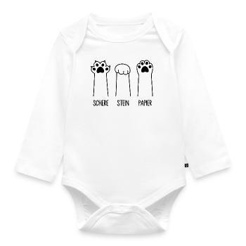 Schere Stein Papier Katze Pfote Spiel Katzenpfoten - Baby Bio-Langarm-Body - Weiß - Vorne