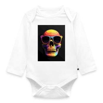 Colorful skull and crossbones with sunglasses - Organic Longsleeve Baby Bodysuit - white - Front