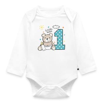 1. Geburtstag niedlicher Bär Geschenk - Baby Bio-Langarm-Body - Weiß - Vorne