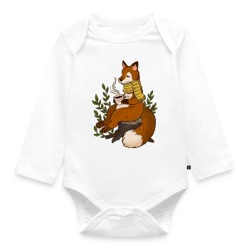 Herbst Fuchs Teetrinken goldene Jahreszeit - Baby Bio-Langarm-Body - Weiß - Vorne