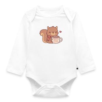 Cute Squirrel Loves Pumpkin Spice Latte - Organic Longsleeve Baby Bodysuit - white - Front