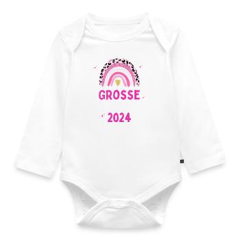 Ich werde Große Schwester 2024 Loading Regenbogen - Baby Bio-Langarm-Body - Weiß - Vorne