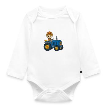 Julian Vorname Traktor - Baby Bio-Langarm-Body - Weiß - Vorne