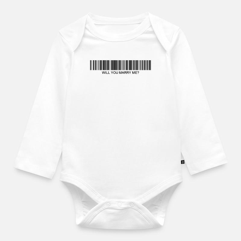 Heiratest du mich Strichcode - Baby Bio-Langarm-Body - Weiß