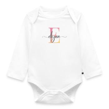 E| Monogramm | Name | Elizan |Watercolor - Baby Bio-Langarm-Body - Weiß - Vorne