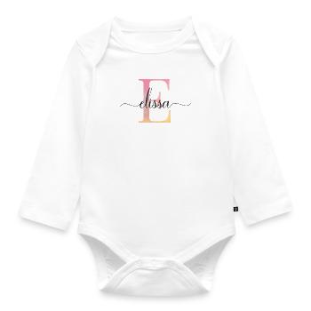 E| Monogram | Name | Elissa |Watercolor - Organic Longsleeve Baby Bodysuit - white - Front