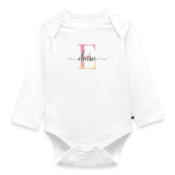 E| Monogramm | Name | Elnisa |Watercolor - Baby Bio-Langarm-Body - Weiß - Vorne