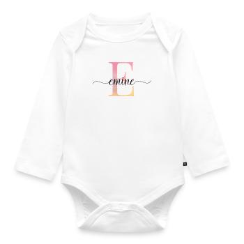 E| Monogramm | Name | Emine |Watercolor - Baby Bio-Langarm-Body - Weiß - Vorne