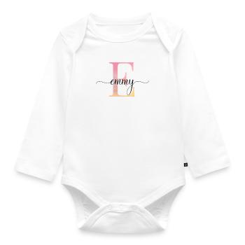E| Monogram | Name | Emmy |Watercolor - Organic Longsleeve Baby Bodysuit - white - Front