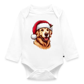 Père Noël Retriver doré - Body Bébé bio manches longues - blanc - Devant