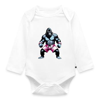 Boxing Gorilla Boxer - Organic Longsleeve Baby Bodysuit - white - Front