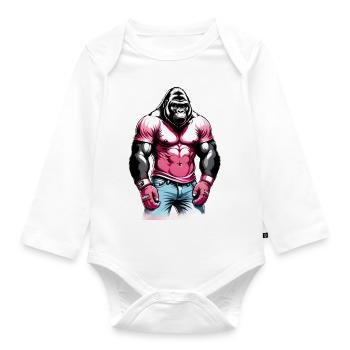 Gorilla Boxer Boxen - Baby Bio-Langarm-Body - Weiß - Vorne