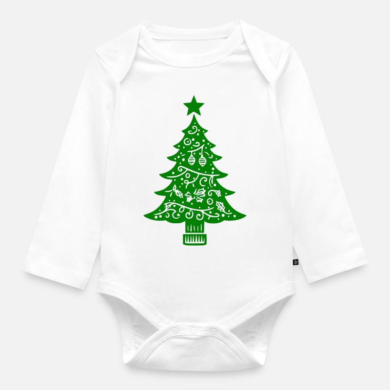 Sapin de Noël décoré - Body Bébé bio manches longues - blanc