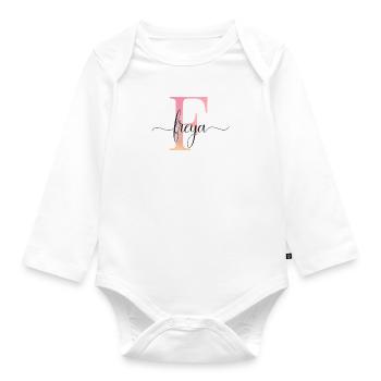 F| Monogramm | Name | Freya |Watercolor - Baby Bio-Langarm-Body - Weiß - Vorne